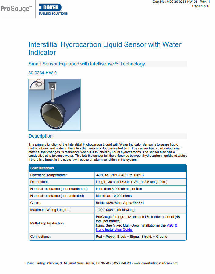 Interstitial Hydrocarbon Liquid Sensor with Water